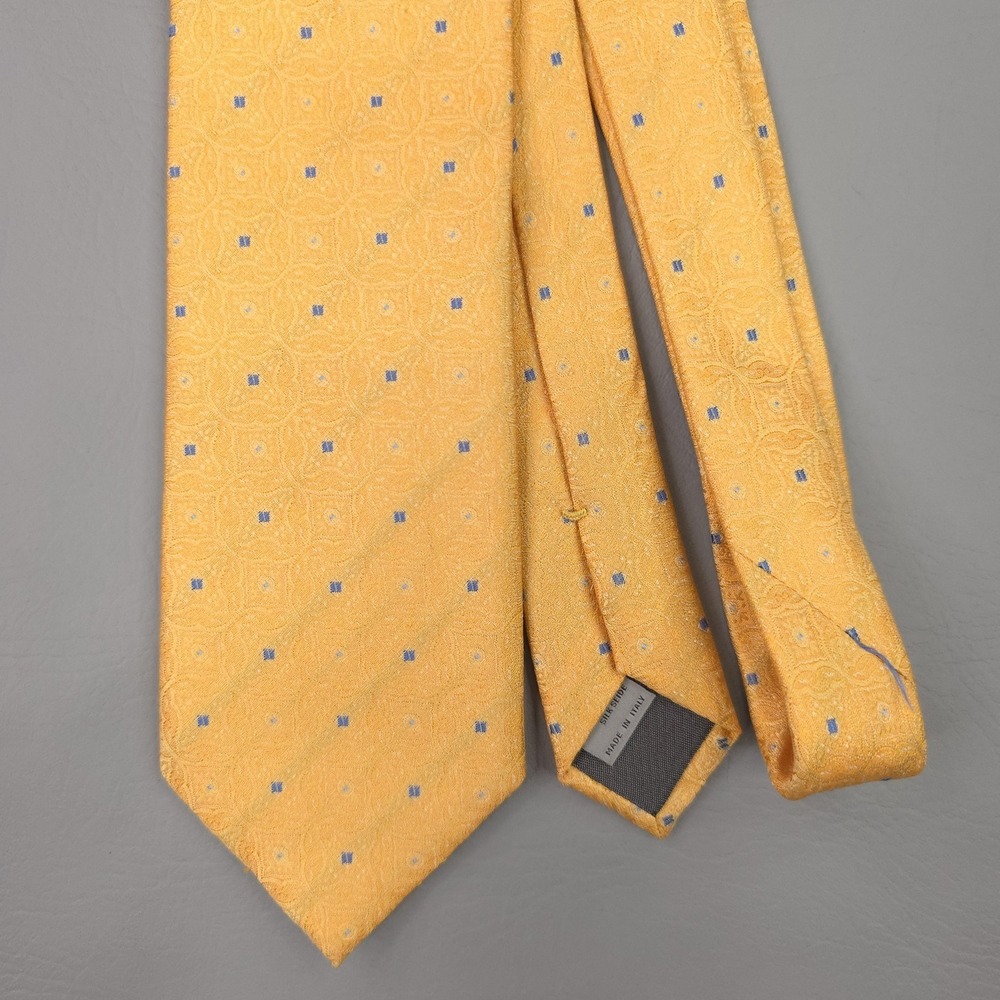 Canali Tie Mens One Size Yellow Silk Geometric Jacquard Made Italy Necktie 60"